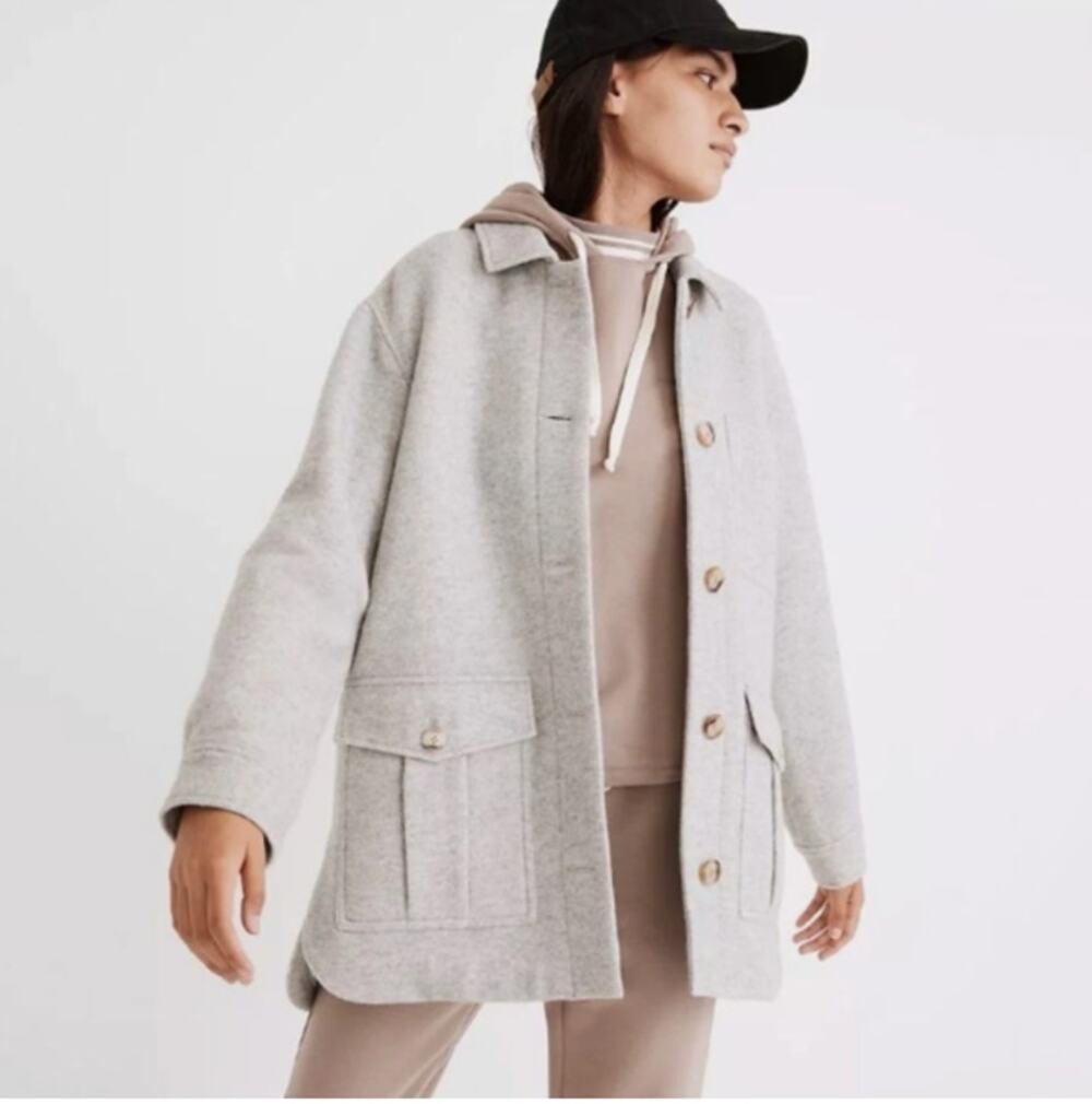 Madewell NWT Belrose XL Wool Blend Shirt Jacket Shacket In Light Grey